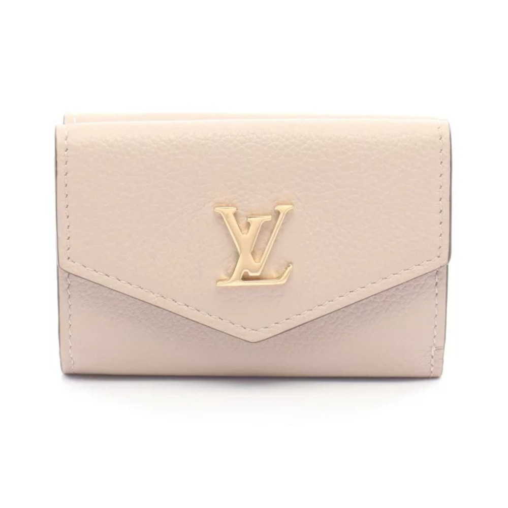 Louis Vuitton Portefeuille Lock Tri fold Wallet Leather Beige Cream Greige Gray
